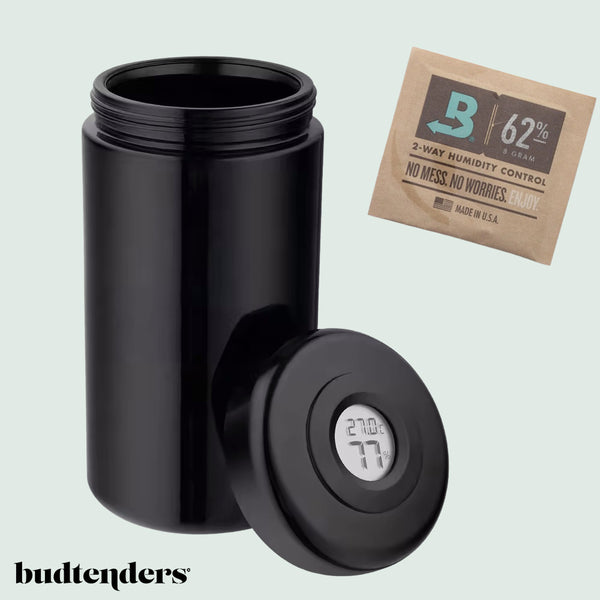 Cannabis Humidor premium ab 19,90€ Violettglas mit Hygrometer & Boveda