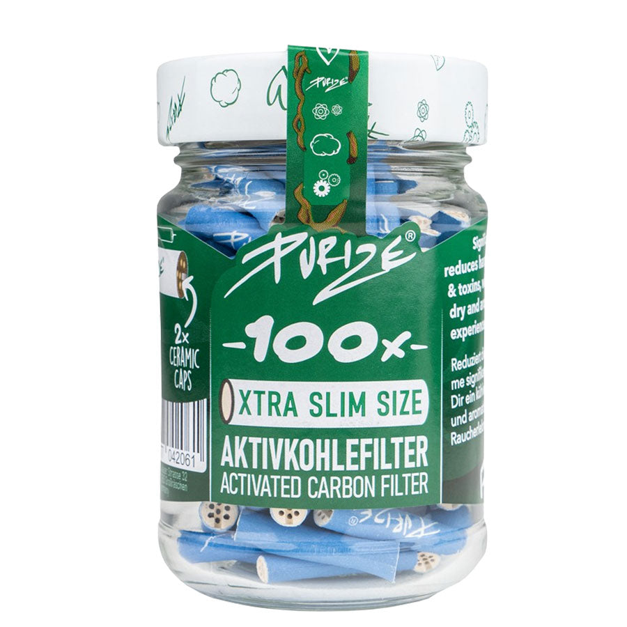 Activated carbon filter XTRA-Slim Size from PURIZE in a jar of 100
