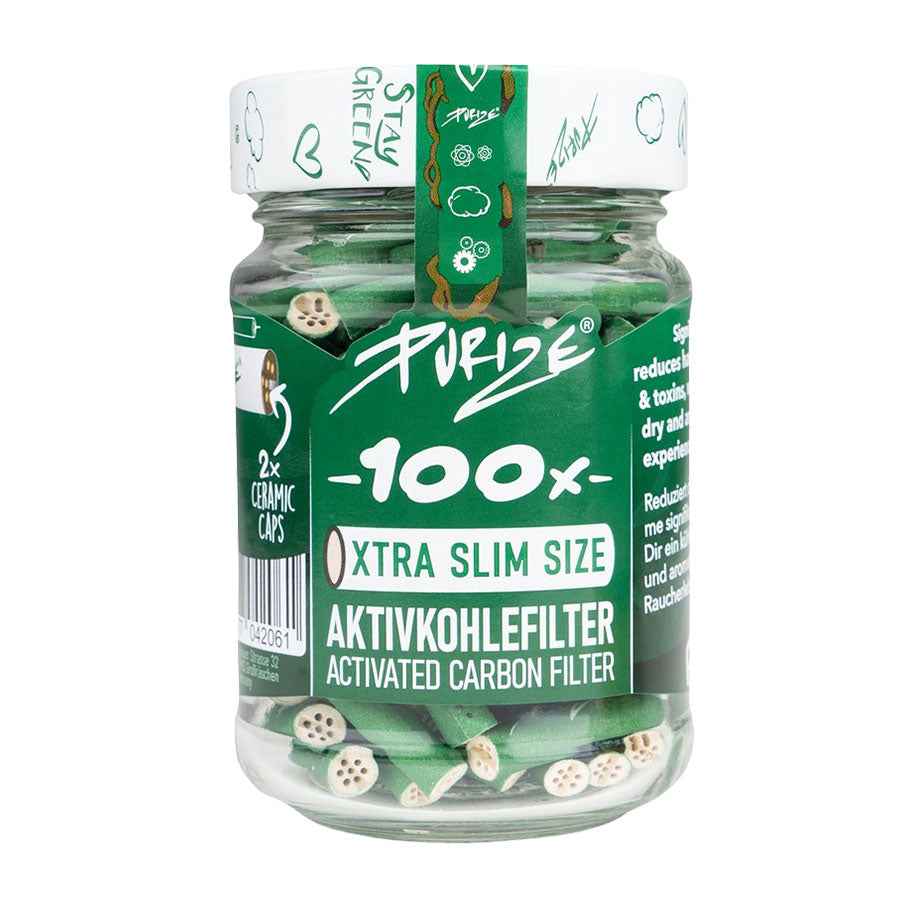 Activated carbon filter XTRA-Slim Size from PURIZE in a jar of 100