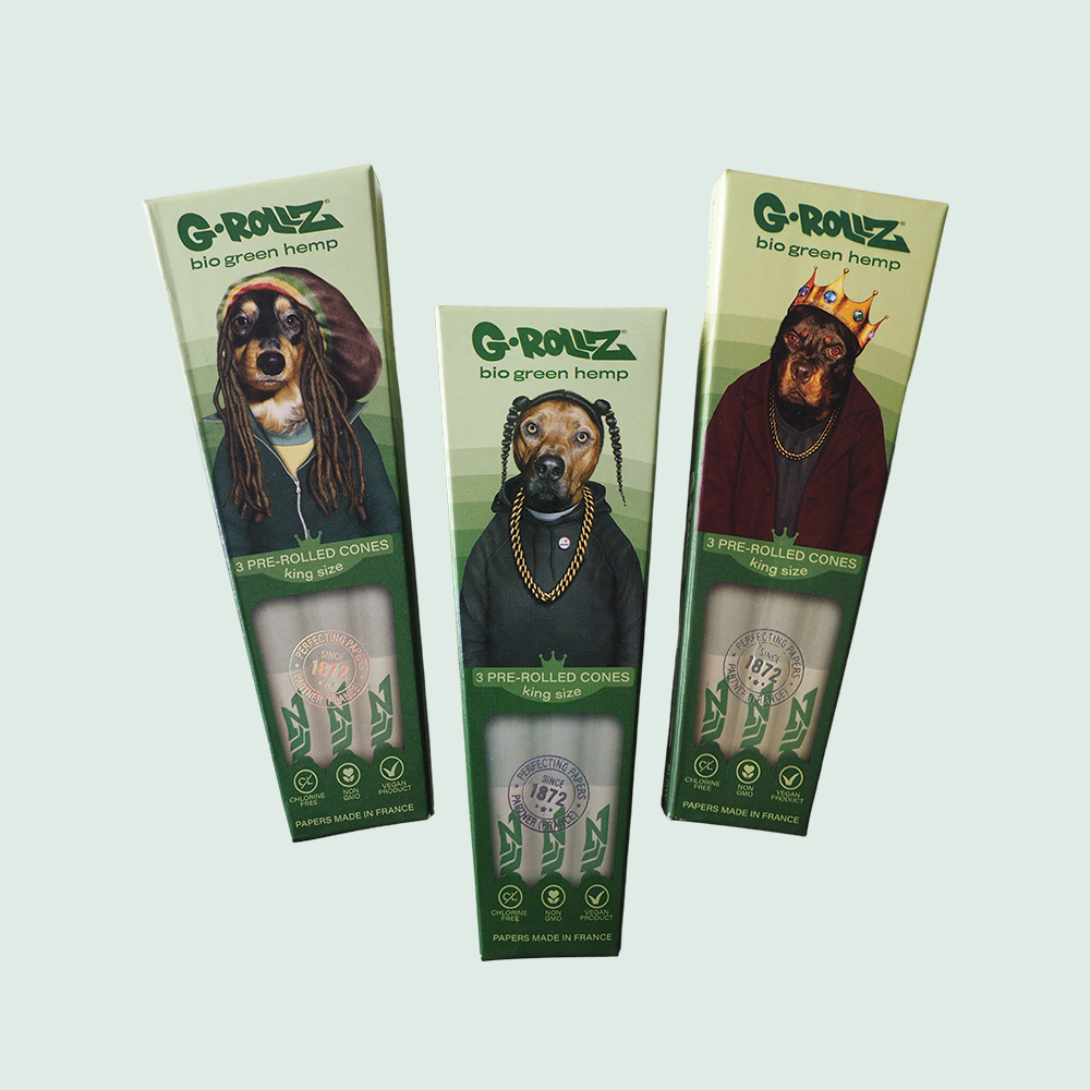 G-ROLLZ - ​​Pack of 3 Green Hemp "PETS ROCK" Pre-Rolled Cones
