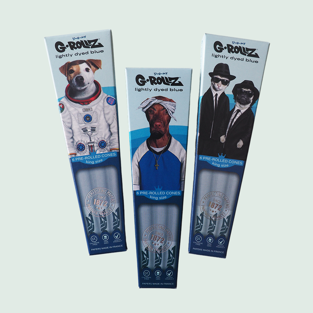 G-ROLLZ - ​​Pack of 6 Dyed Blue "PETS ROCK" Pre-Rolled Cones