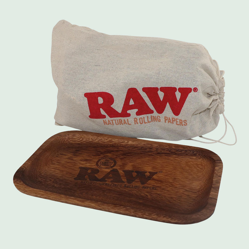 RAW wooden rolling tray including fabric bag for storage 