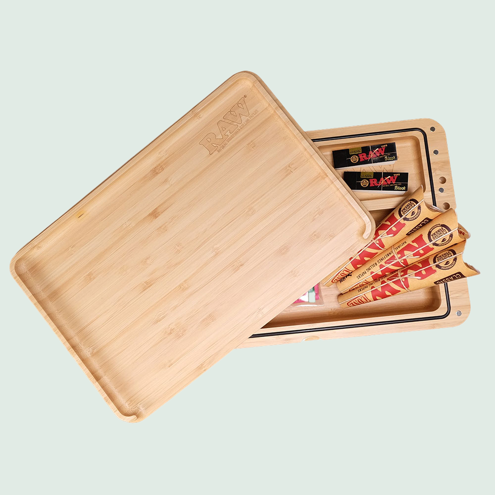 RAW Spirit Box Bundle - All in one rolling tray made of wood including papes, cones, tips and purize filter